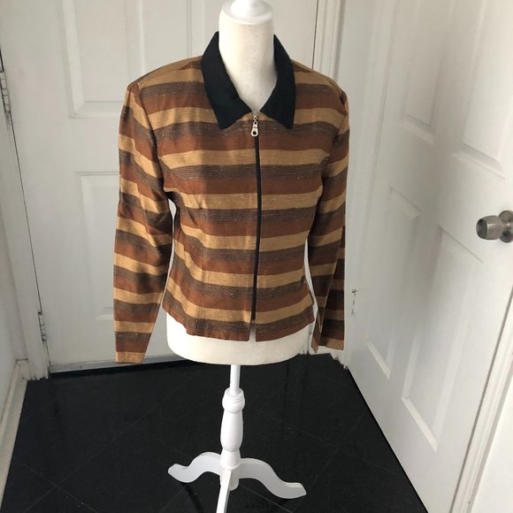 Vintage 1990s Nina Piccalino Earth Tones Zip Front Striped Jacket Sz 10 - Picture 7 of 7